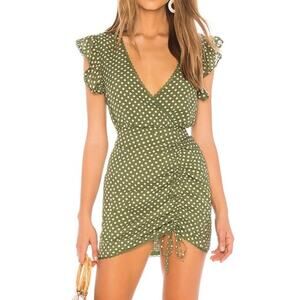 TULAROSA Huntington Mini Dress Green Polka Dot Ruffle Size XS Revolve